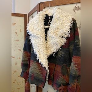 Free People Southwest Aztec Wool Sherpa Moto Jacket L